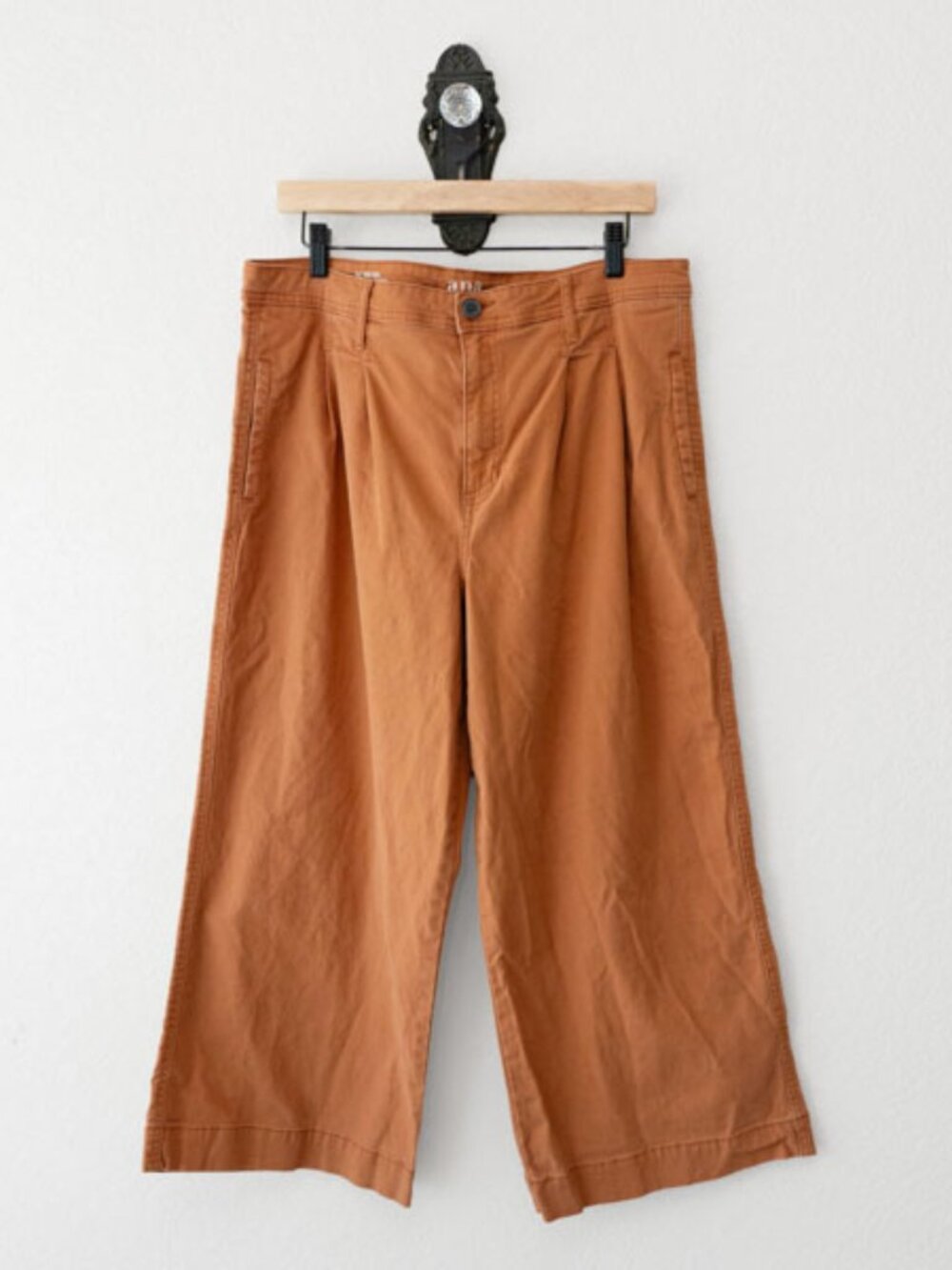 ANA High Rise Wide Leg Crop Pants Size 16 Brown Stretch Casual Workwear Cropped